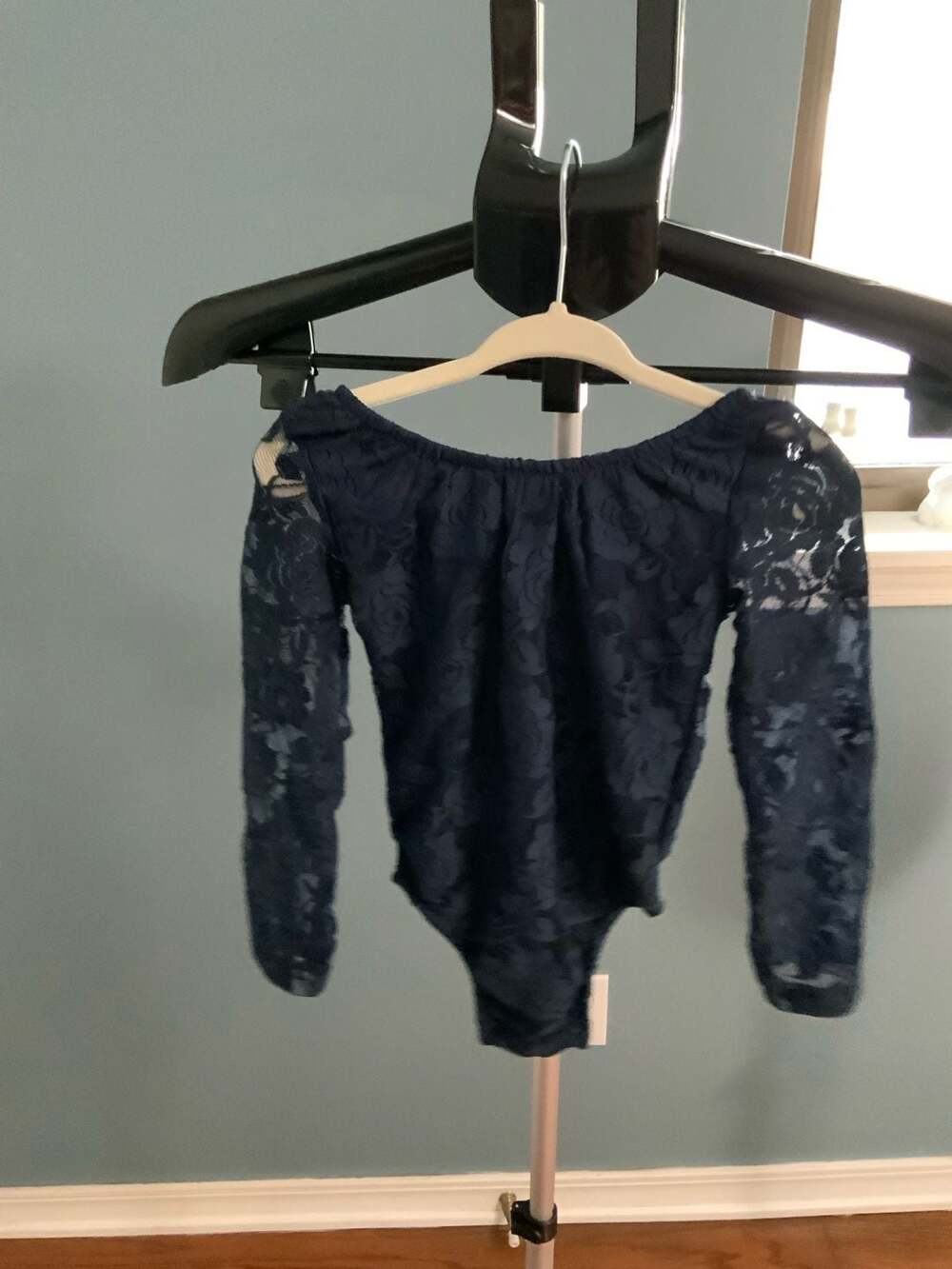 Bailey's Blossoms Long Sleeve Lace Bodysuit Size 2T Navy Blue